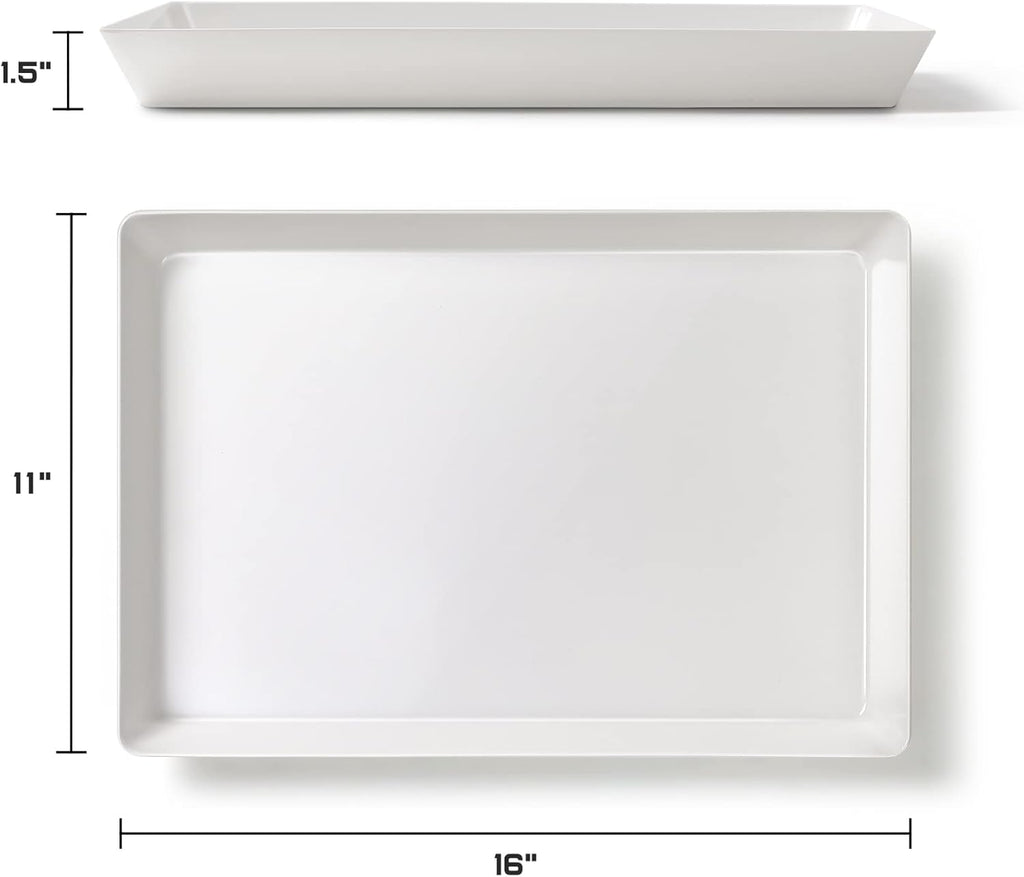 Modern Minimalist Rectangular White Serving Tray – 16"x11"x1.5" | Multipurpose Storage and Dining Organizer
