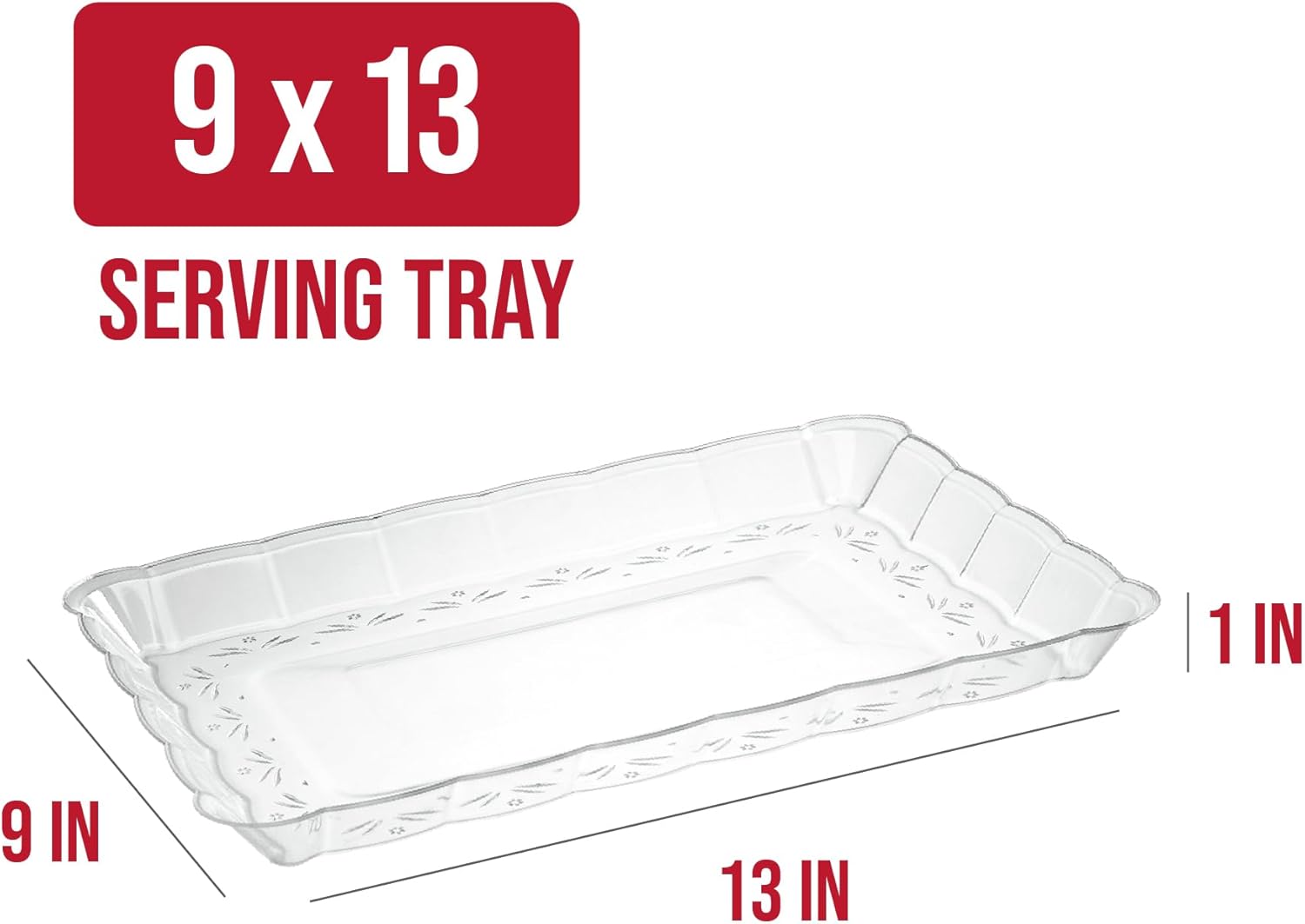 9 x 13 Inch Clear Plastic Serving Tray | Elegant Rectangular Food Display Platter