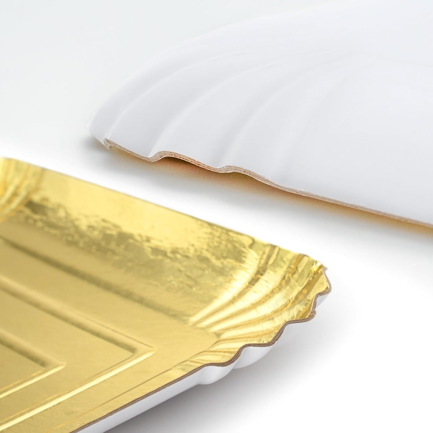 10-Pack Gold Rectangle Party Trays｜14" x 10" Large Disposable Serving Platters with Foil Embossed Design