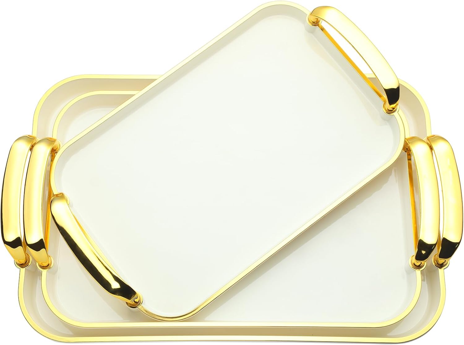 Elegant Gold-Edged Serving Tray Set (3 Sizes) with Handles | Decorative Display & Utility Trays