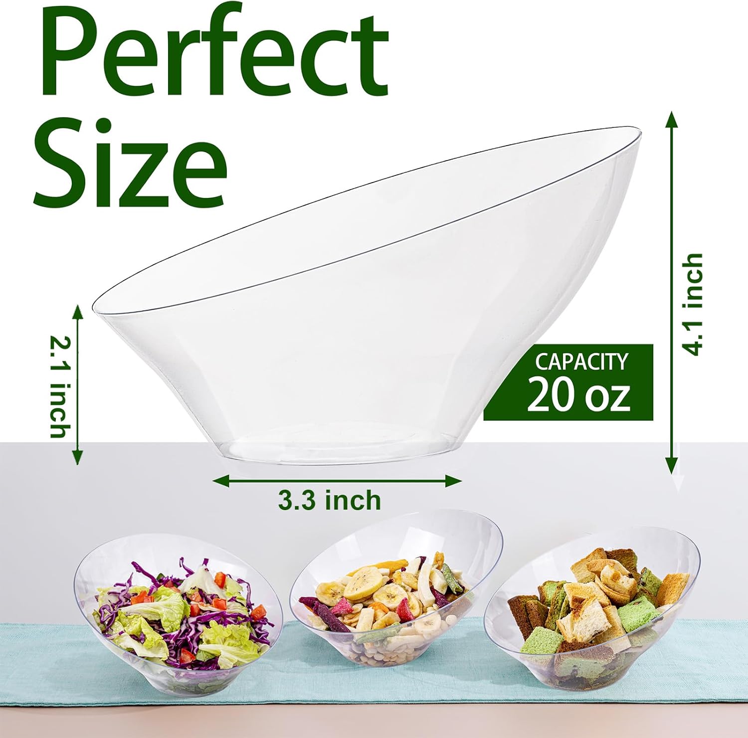 20oz Clear Angled Salad Bowl｜Sleek Slanted Rim Design｜Ideal for Salad, Dessert, Fruit, Appetizers