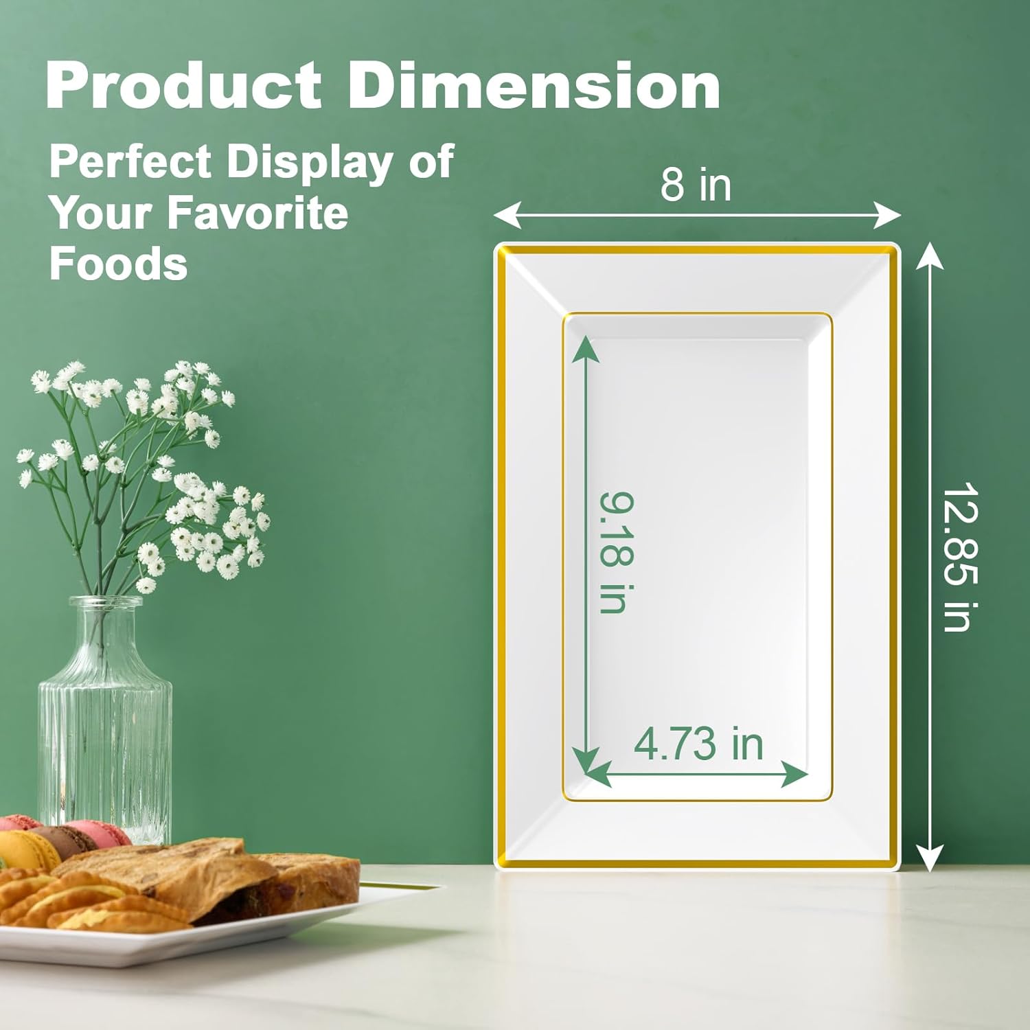 Elegant Rectangular White Ceramic Serving Tray | 8" x 12.85" Display Plate for Desserts, Salads, Appetizers, and Everyday Dining