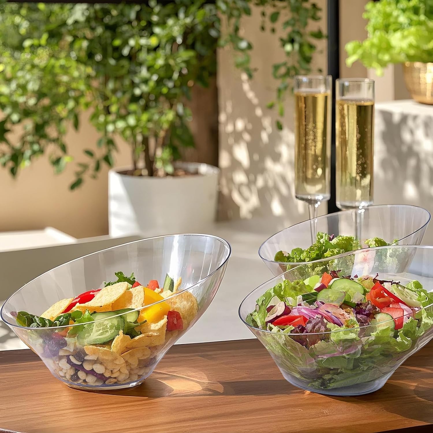 20oz Clear Angled Salad Bowl｜Sleek Slanted Rim Design｜Ideal for Salad, Dessert, Fruit, Appetizers